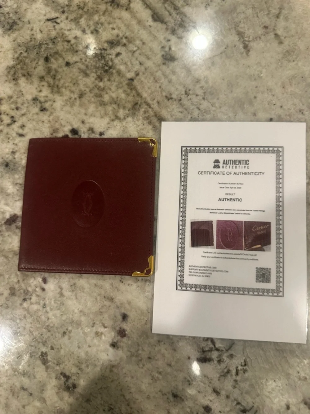 Cartier Burgundy Leather Card Holder with Gold Corners